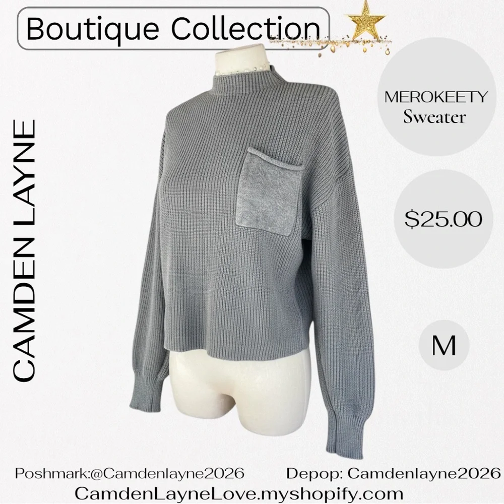 Merokeety Gray Women's Turtleneck Sweater - Picture 4 of 11